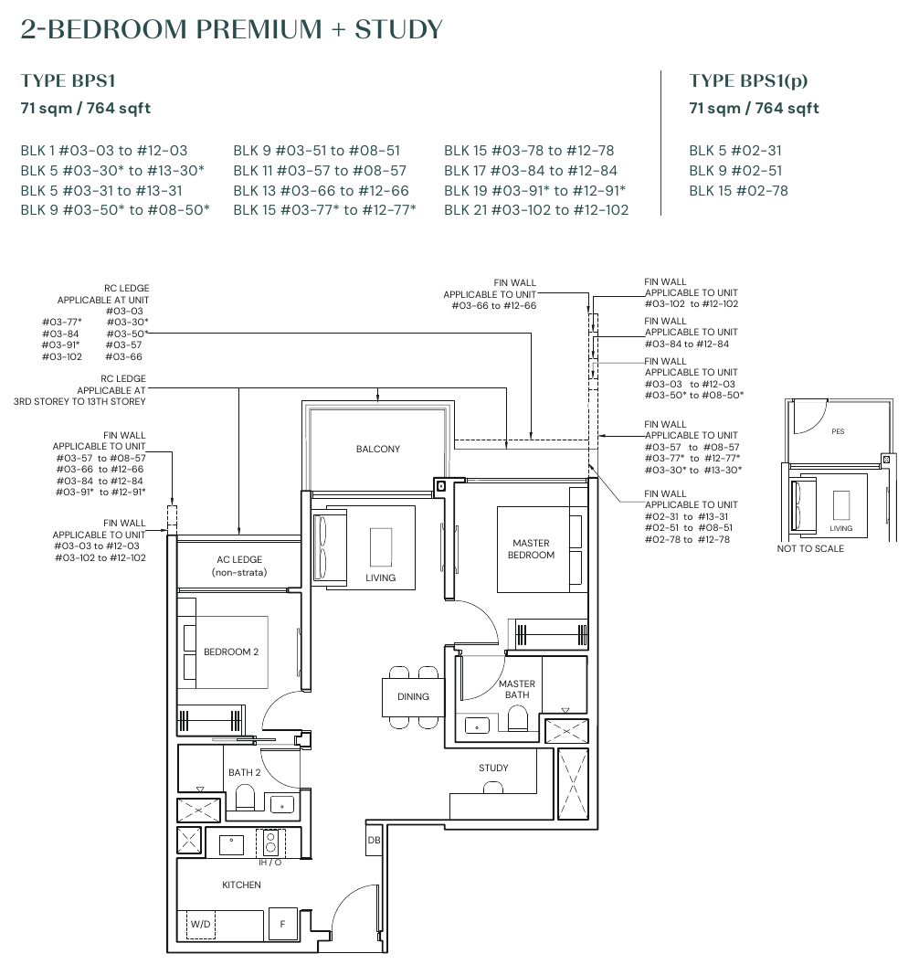 2-Bedroom Premium + Study · Type BPS1 · 764 sqft
